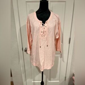 Tommy Hilfiger Light Pink Lace-Up 3/4 Sleeve Top Size XL